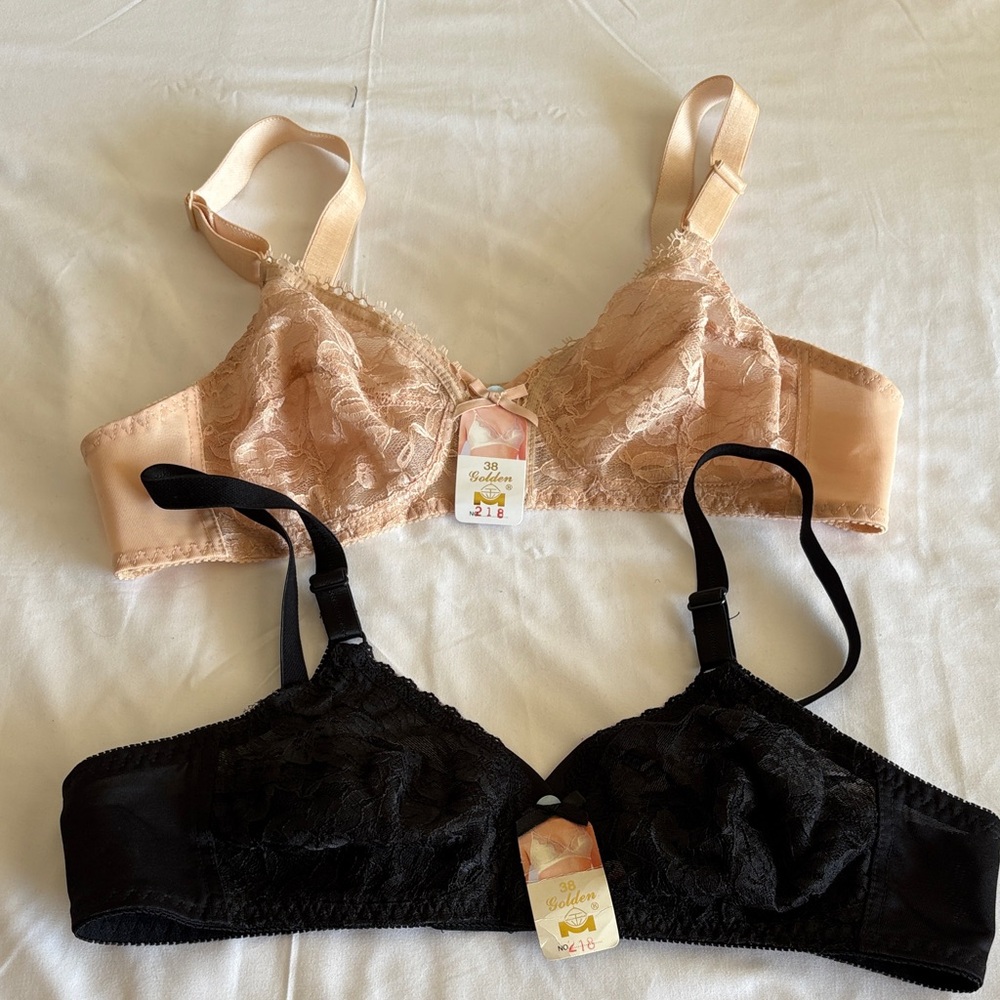 2 pair Elegant Lace Women's Bra Set - Black and Tan